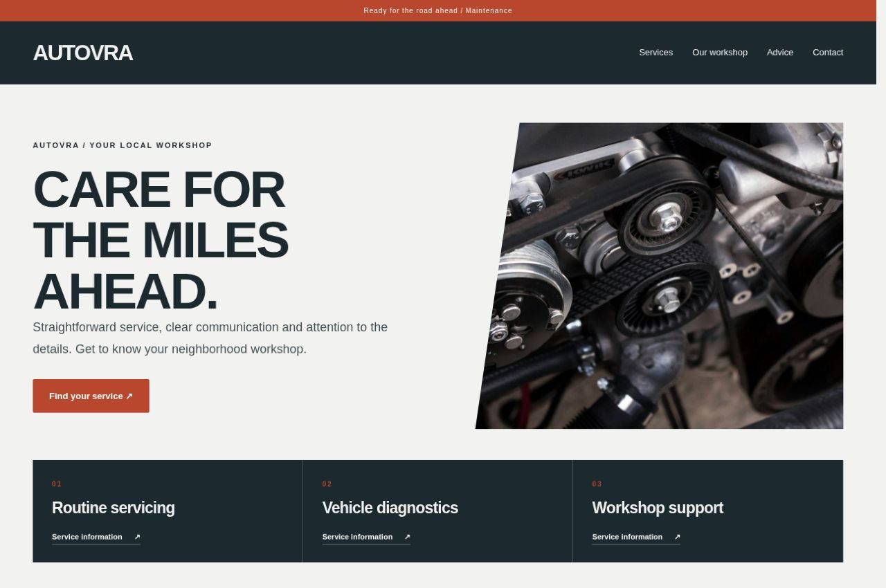 Autovra homepage rendered in WordPress