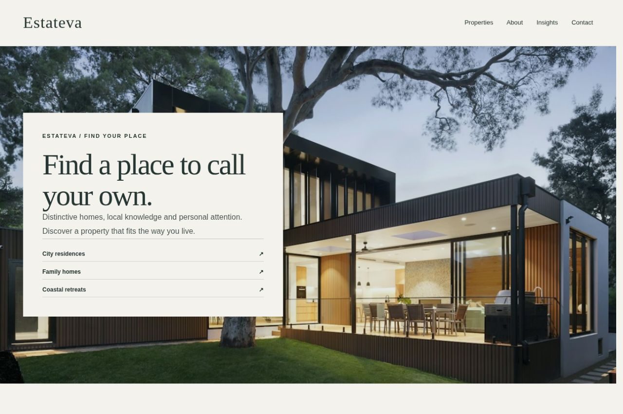 Estateva homepage rendered in WordPress