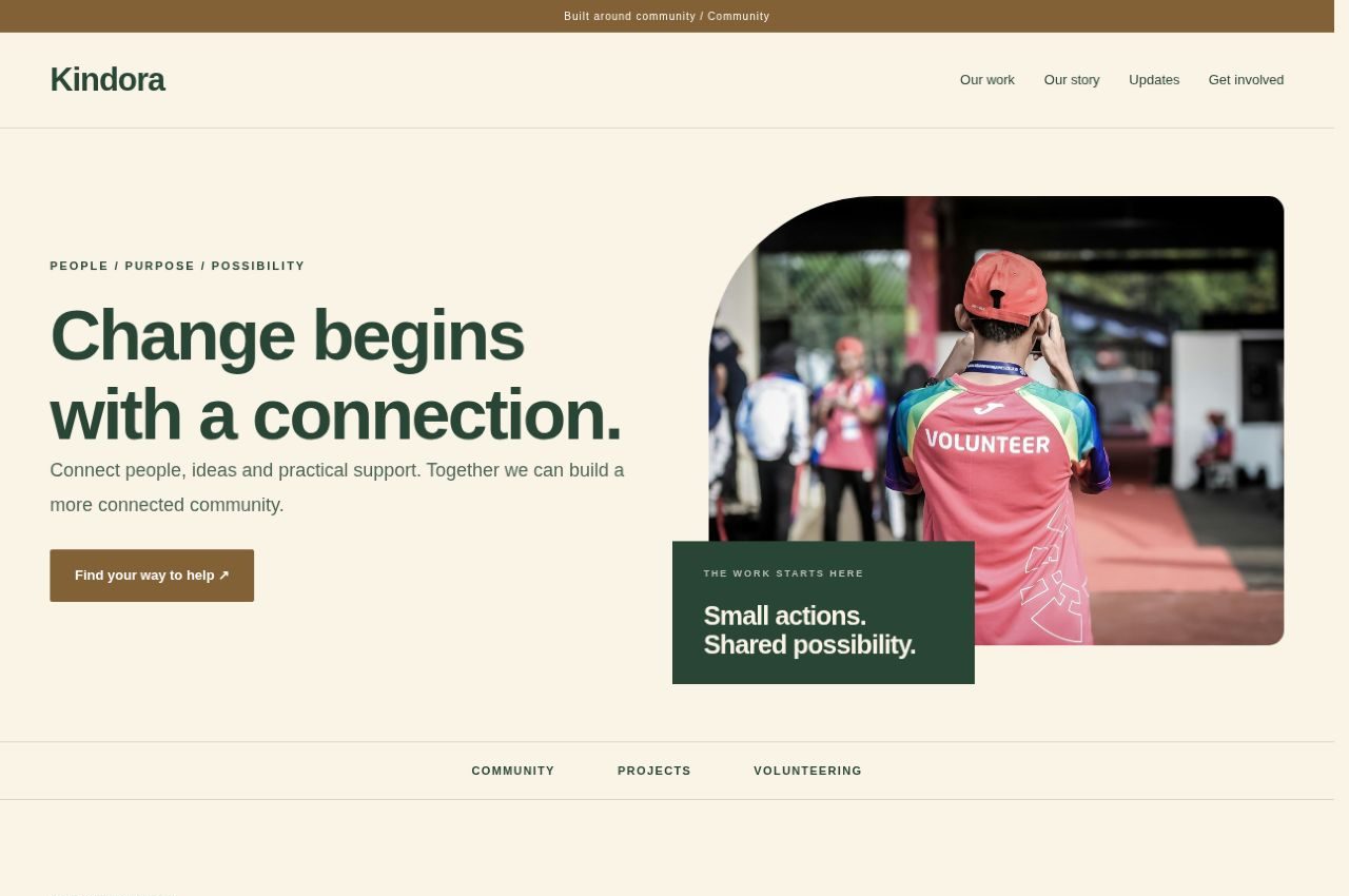 Kindora homepage rendered in WordPress