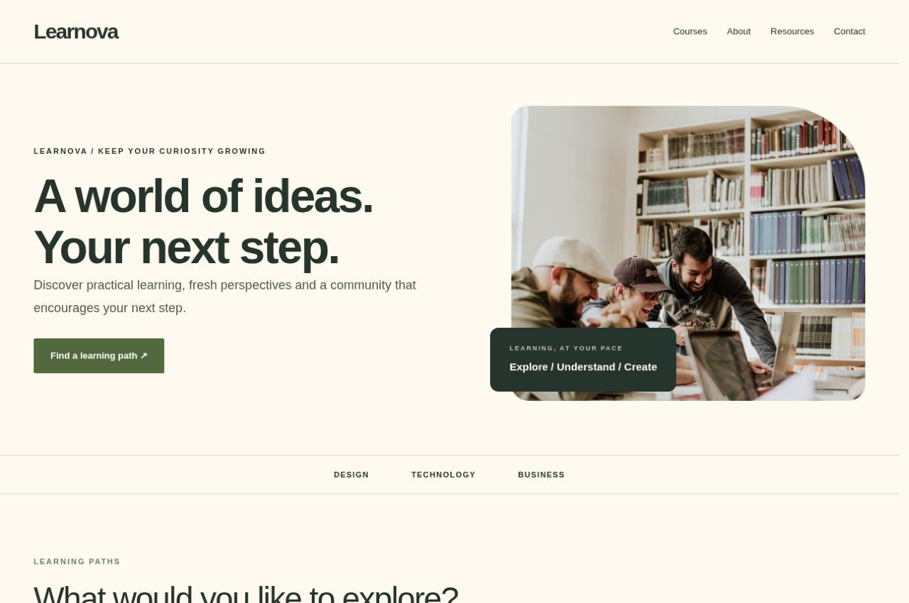 Learnova homepage rendered in WordPress