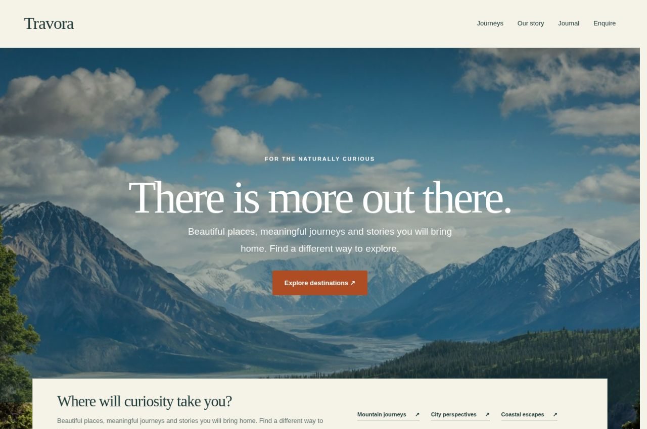 Travora homepage rendered in WordPress